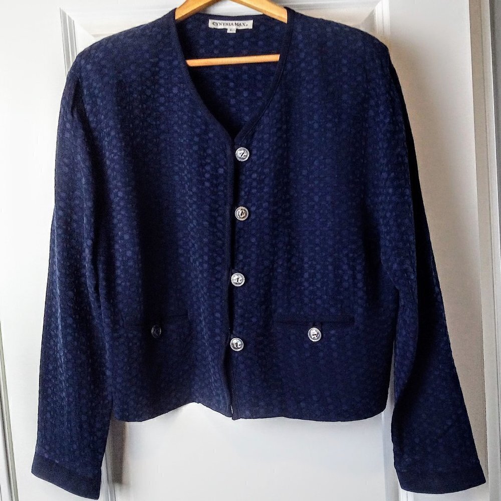 Cynthia Max Navy Textured Button-Front Cardigan